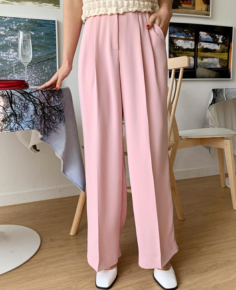 ツータックロングスラックス・全5色・t66681 レディース 【pt】韓国ファッション ボトムス ロング ロングパンツ スラックスパンツ スラックス ツータック ハイウエスト 無地 シンプル フェミニン カジュアル 秋 冬