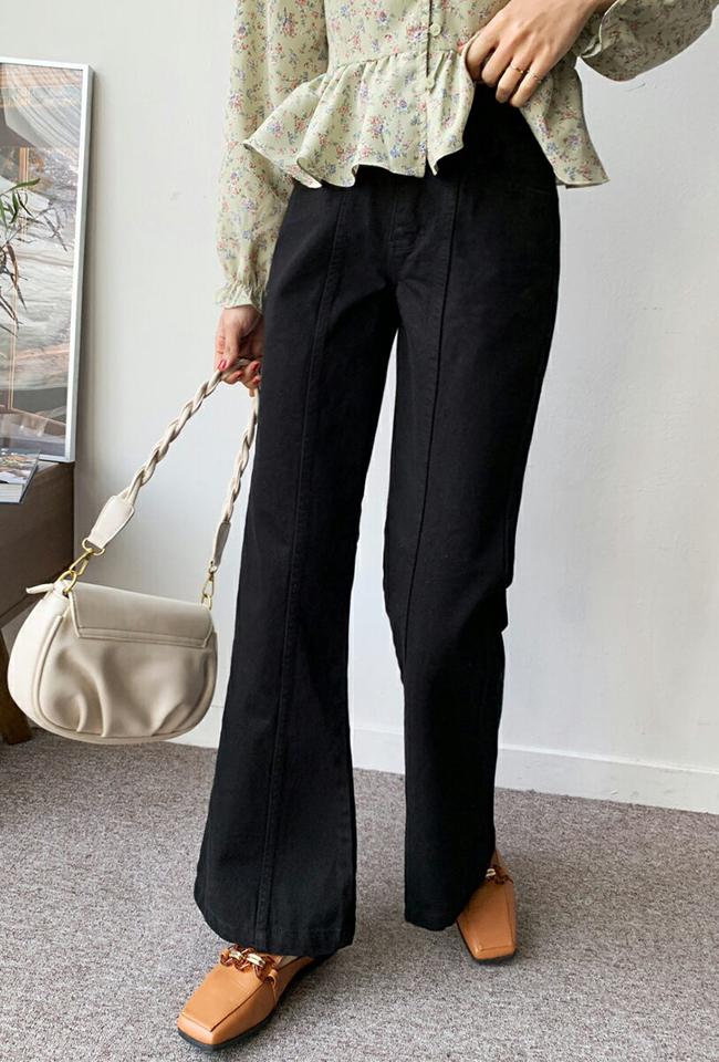 コットンセミフレアパンツ・全2色・t66682 レディース 【pt】韓国ファッション ボトムス ロング ロングパンツ コットンパンツ セミフレア ポケット ベルトループ ブーツカット シンプル フェミニン カジュアル 秋 冬