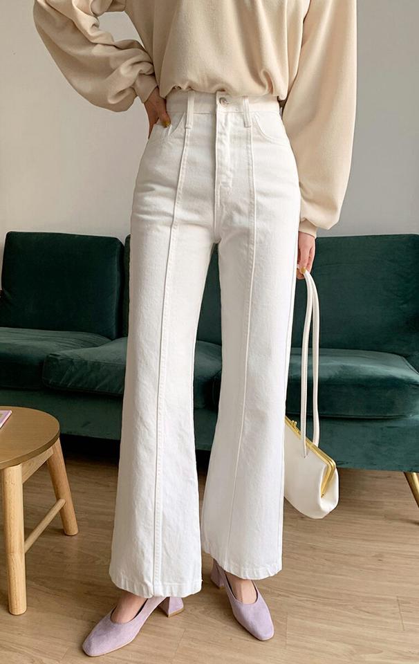 コットンセミフレアパンツ・全2色・t66682 レディース 【pt】韓国ファッション ボトムス ロング ロングパンツ コットンパンツ セミフレア ポケット ベルトループ ブーツカット シンプル フェミニン カジュアル 秋 冬