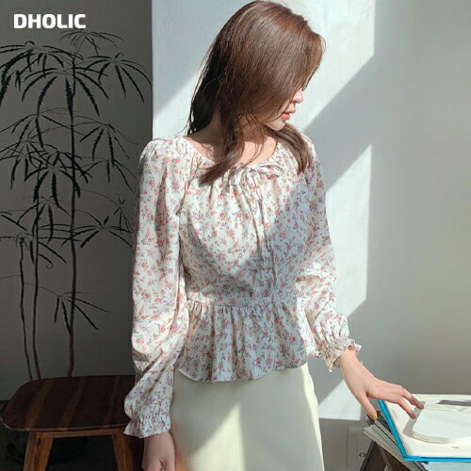 2WAYリボン花柄ブラウス・全4色・t66670 レディース 【bl】韓国ファッション トップス ブラウス 長袖 ラウンドネック オフショル リボン 花柄 フローラル フラワー シンプル カジュアル フェミニン 体型カバー ガーリー 春 秋 冬