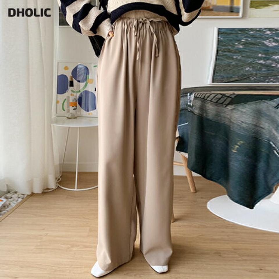 ストリングワイドスラックス・全5色・t66679 レディース 【pt】韓国ファッション ボトムス ロング ロングパンツ スラックスパンツ スラックス ストリング ワイド ハイウエスト ウエストゴム 無地 シンプル 体型カバー フェミニン カジュアル 秋 冬