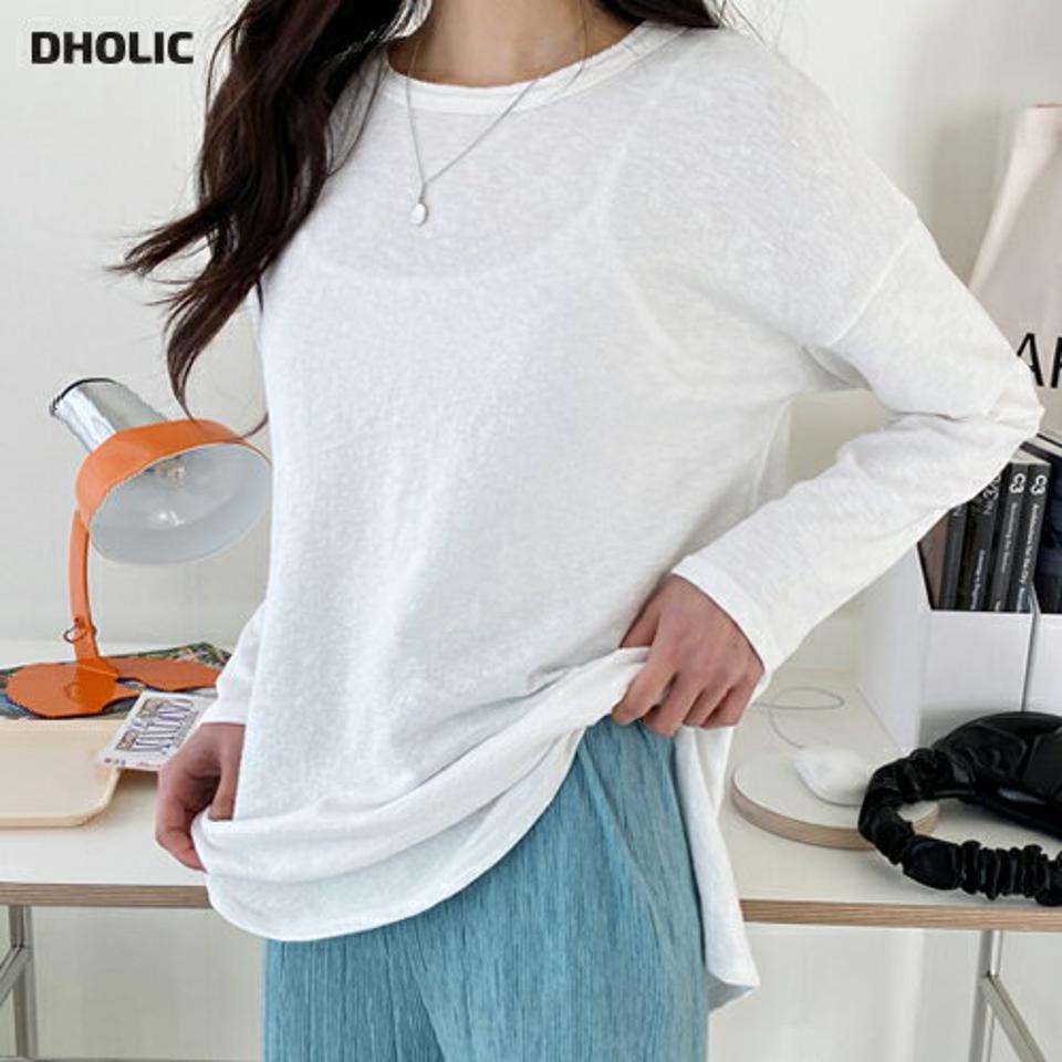 アンバランスロングTシャツ・全5色・b02015 レディース 【tops】韓国ファッション トップス Tシャツ 大人 長袖 ラウンドネック ドロップショルダー スリット 無地 シンプル 細身 フェミニン カジュアル デイリー 秋 冬