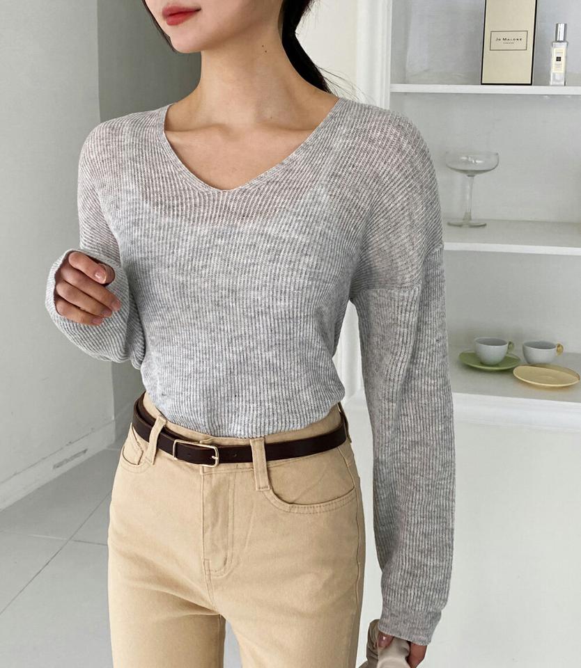 ソフトVネックニット・全5色・b02024 レディース 【tops】韓国ファッション トップス ニット 大人 長袖 Vネック ドロップショルダー ソフト カラーニット 無地 シンプル フェミニン カジュアル デイリー 秋 冬