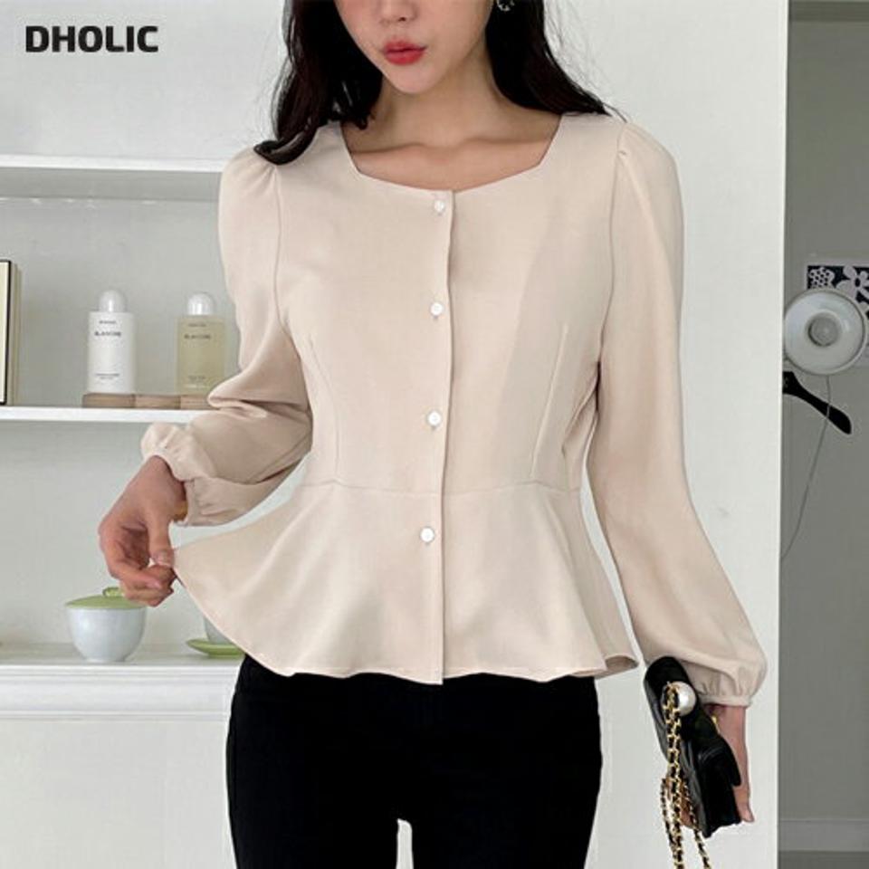 スクエアペプラムブラウス・全3色・t02020 レディース 【bl】韓国ファッション トップス ブラウス 長袖 スクエアネック ペプラム パフスリーブ 無地 シンプル カジュアル フェミニン 体型カバー ガーリー 春 秋 冬