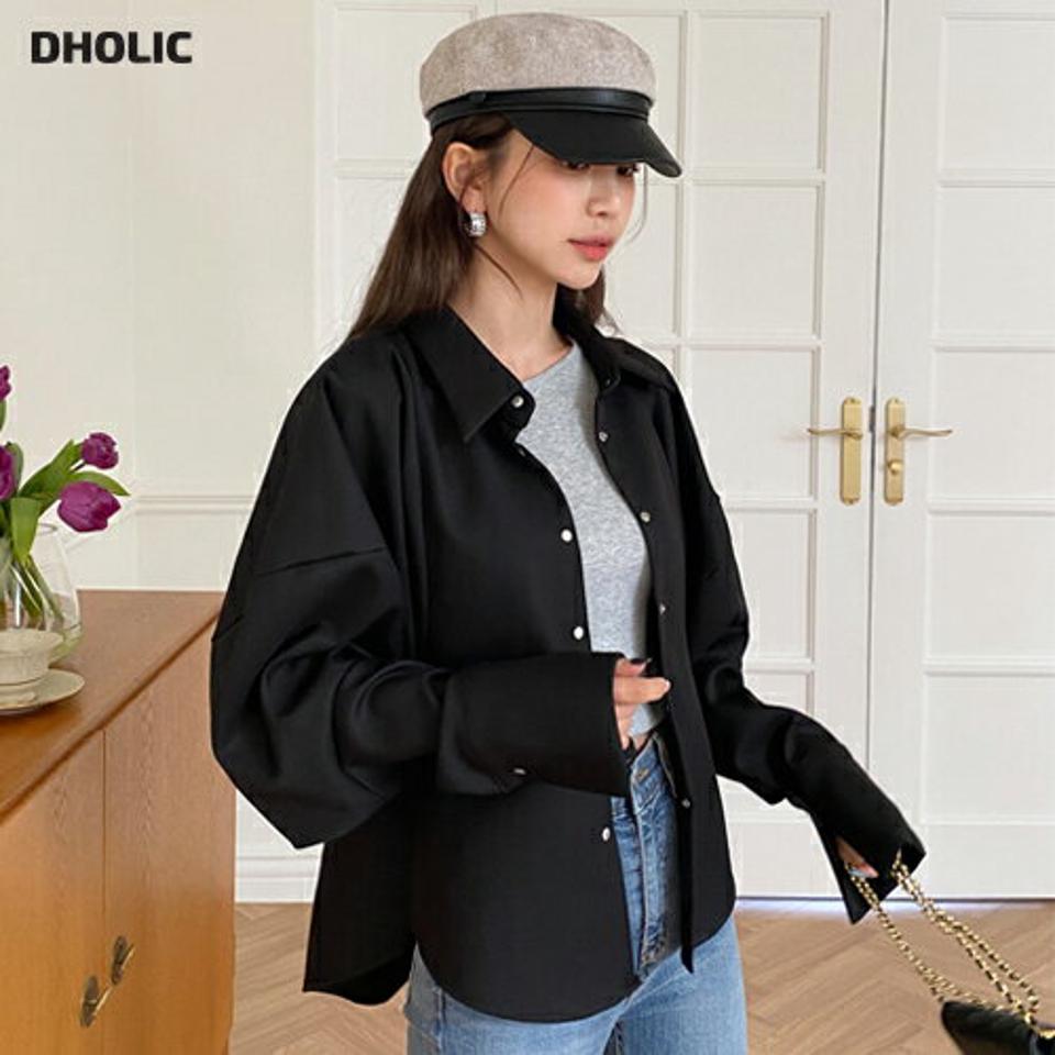 ボリュームスリーブシャツブラウス・全2色・t00142 レディース 【bl】韓国ファッション トップス ブラウス シャツブラウス 長袖 カラーネック スリーブ スリット ボタン 無地 シンプル カジュアル フェミニン ガーリー 春 秋 冬