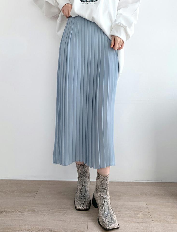 プリーツロングスカート・全4色・t66256 レディース 【sk】韓国ファッション ボトムス スカート ロング ロングスカート プリーツ シフォン フレア Aライン ロング丈 シンプル 細身 大人 カジュアル フェミニン 体型カバー 秋 冬