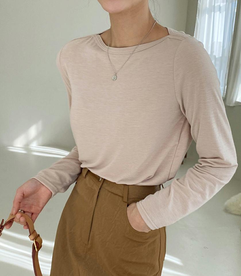 ボートネックTシャツ・全6色・b71692 レディース 【tops】トップス Tシャツ 長袖 ロンT ボートネック 単色 無地 無地T シンプル ベーシック 大人 春 秋 冬 韓国ファッション ハイホリHIHOLLI