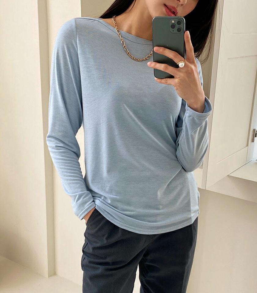 ボートネックTシャツ・全6色・b71692 レディース 【tops】トップス Tシャツ 長袖 ロンT ボートネック 単色 無地 無地T シンプル ベーシック 大人 春 秋 冬 韓国ファッション ハイホリHIHOLLI