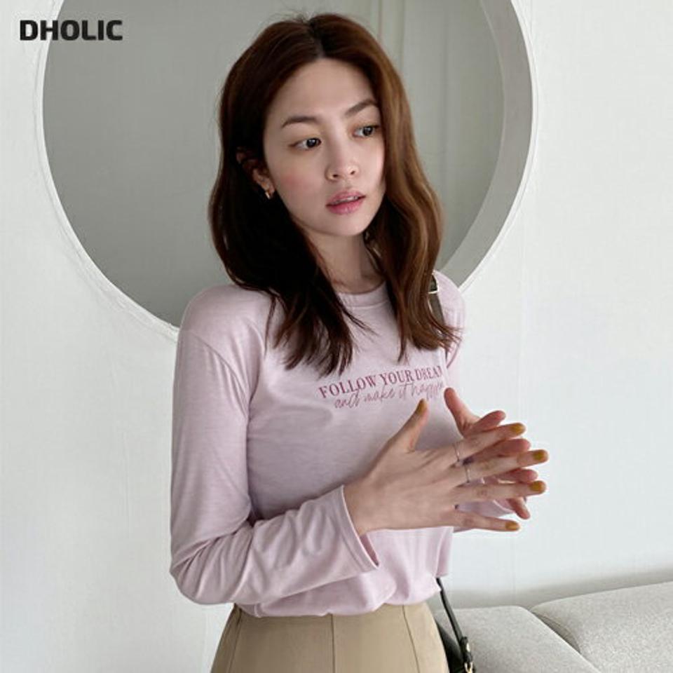 レタリングTシャツ・全4色・t66212 レディース 【tops】韓国ファッション トップス Tシャツ 大人 長袖 ラウンドネック レタリング 英字 ロゴ スリム シンプル 細身 フェミニン カジュアル デイリー 秋 冬