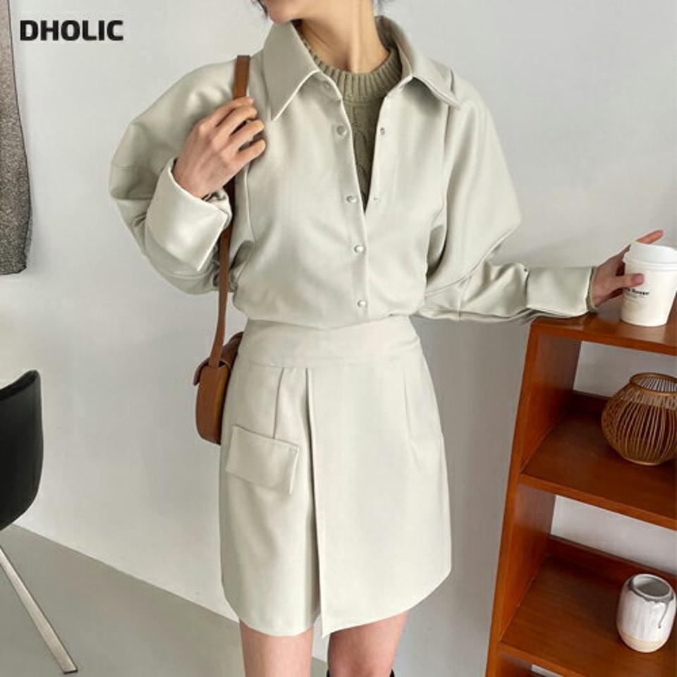 【送料無料】ボリュームスリーブシャツブラウス&キュロットショートパンツSET・全2色・t00144 レディース 【pt】韓国ファッション ボトムス ショートパンツ ブラウス セットアップ キュロットパンツ ラップ風 台形 ショート丈 無地 シンプル 秋 冬