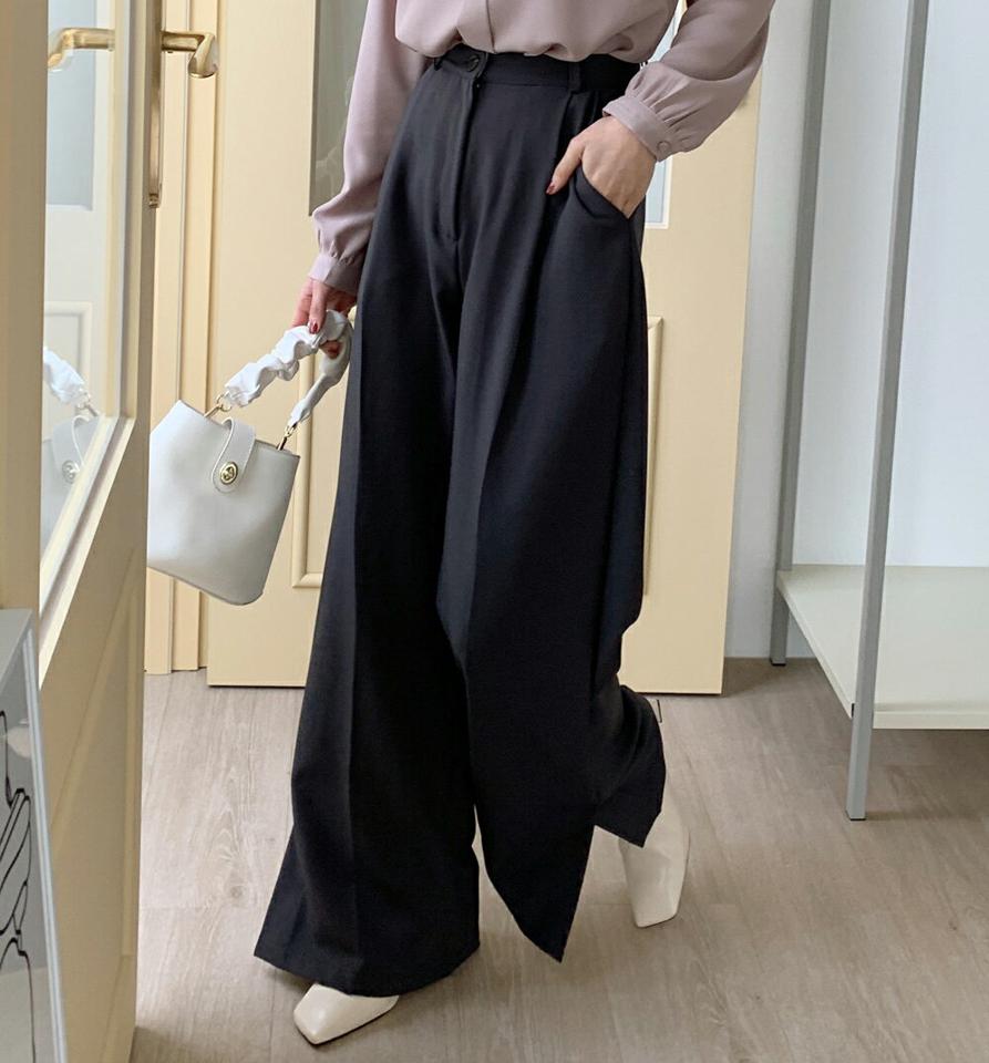 サイドスリットワイドスラックス・全3色・b66260 レディース 【pt】韓国ファッション ボトムス ロング ロングパンツ スラックスパンツ スラックス スリット ワイド ハイウエスト 無地 シンプル フェミニン カジュアル 秋 冬
