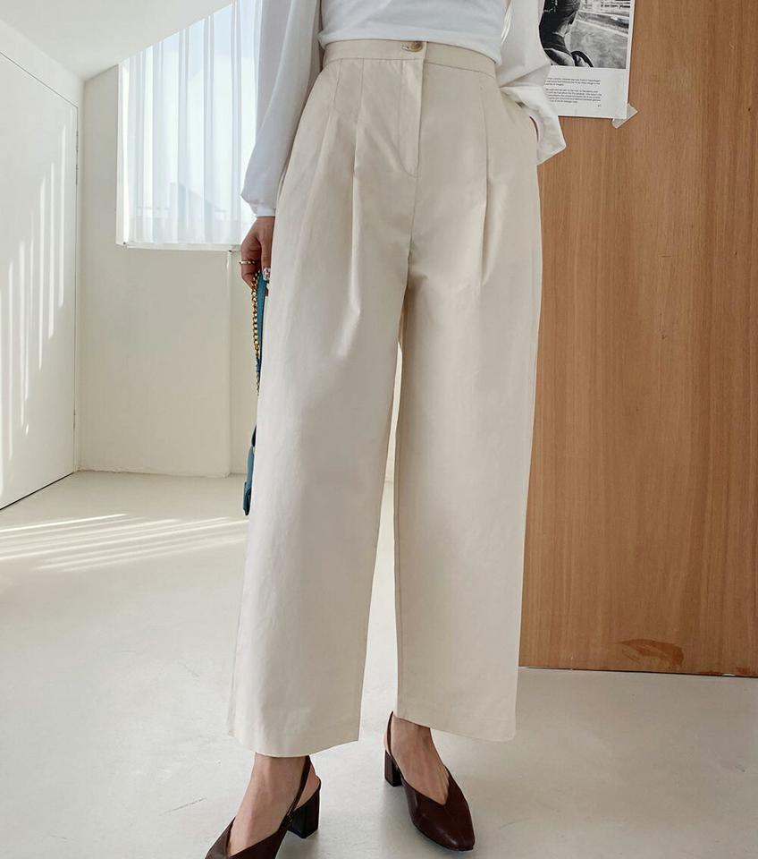 ツータックワイドパンツ・全3色・b65418 レディース 【pt】韓国ファッション ボトムス ロング ロングパンツ ツータック ワイドパンツ ハイウエスト コットンパンツ 無地 シンプル フェミニン カジュアル 秋 冬