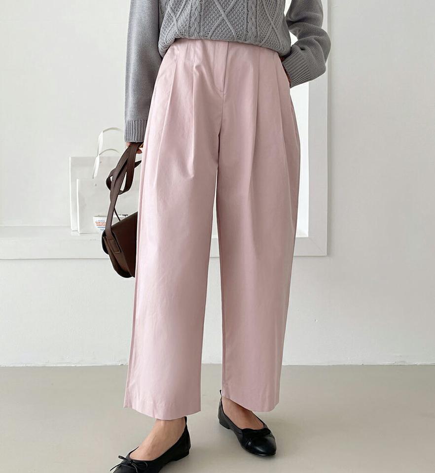 ツータックワイドパンツ・全3色・b65418 レディース 【pt】韓国ファッション ボトムス ロング ロングパンツ ツータック ワイドパンツ ハイウエスト コットンパンツ 無地 シンプル フェミニン カジュアル 秋 冬