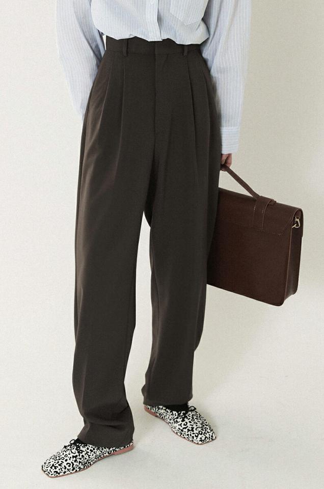 ツータックワイドスラックス・全3色・a71662 レディース 【pt】韓国ファッション ボトムス ロング ロングパンツ スラックスパンツ スラックス ツータック ワイド ベルトループ 無地 シンプル フェミニン カジュアル 秋 冬