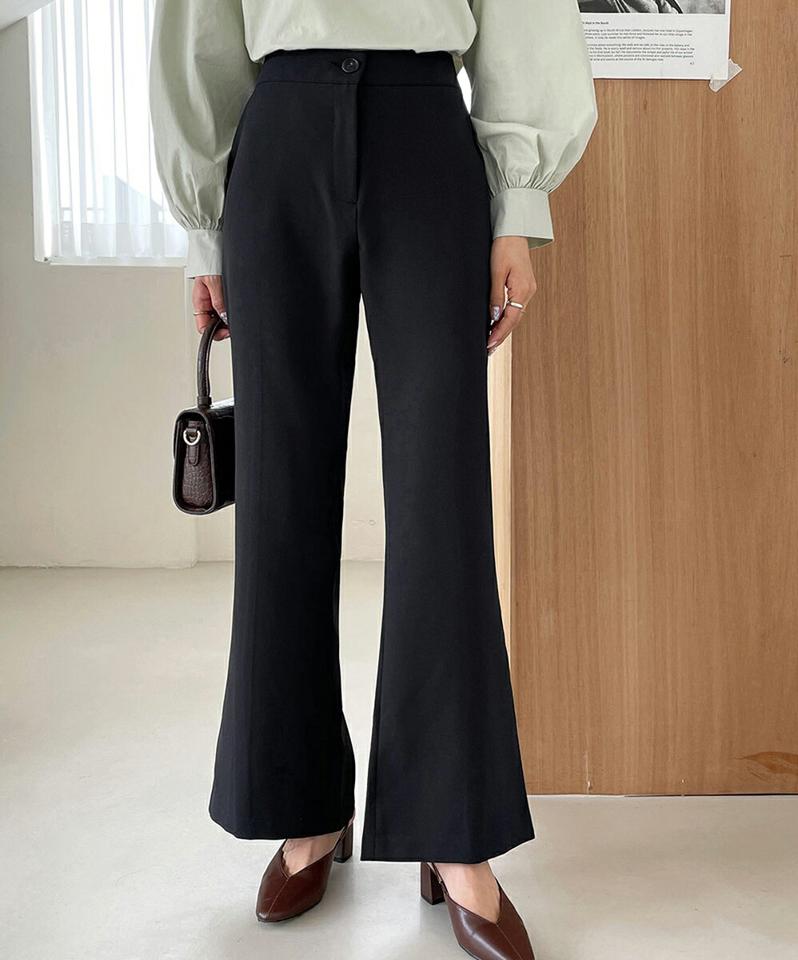 バックスリットフレアスラックス・全2色・t65417 レディース 【pt】韓国ファッション ボトムス ロング ロングパンツ スラックスパンツ スラックス スリット ブーツカット フレア 無地 シンプル フェミニン カジュアル 秋 冬