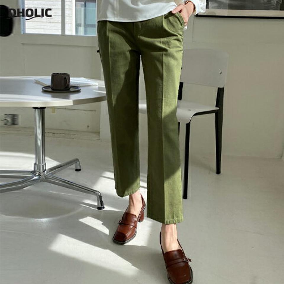ピンタックストレートパンツ・全3色・t71711 レディース 【pt】パンツ ズボン ロングパンツ ストレート タック 単色 無地 シンプル ベーシック オトン カジュアル ハイウエスト コットン カーキ 春 秋 冬 韓国ファッション ハイホリHIHOLLI