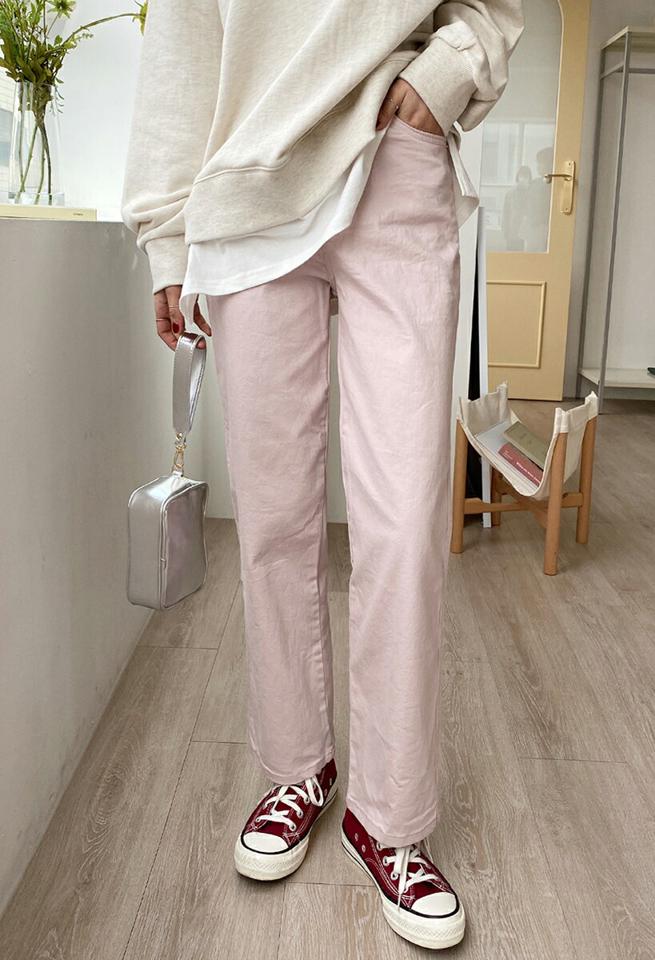 ハイウエストストレートパンツ・全3色・b66253 レディース 【pt】韓国ファッション ボトムス ロング ロングパンツ ハイウエスト ストレートパンツ コットン 無地 シンプル フェミニン カジュアル 秋 冬
