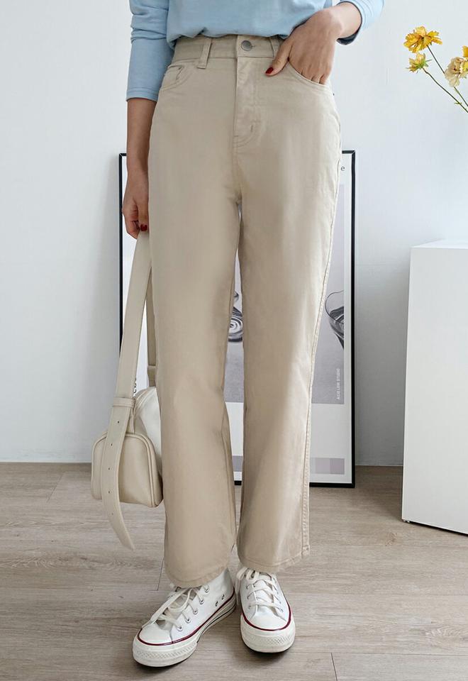 ハイウエストストレートパンツ・全3色・b66253 レディース 【pt】韓国ファッション ボトムス ロング ロングパンツ ハイウエスト ストレートパンツ コットン 無地 シンプル フェミニン カジュアル 秋 冬