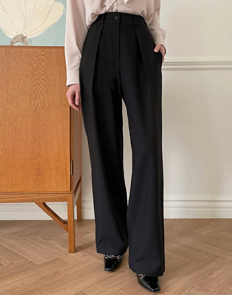 ワンタックワイドスラックス・全2色・t00154 レディース 【pt】韓国ファッション ボトムス ロング ロングパンツ スラックスパンツ スラックス ワンタック ワイド ハイウエスト 無地 シンプル フェミニン カジュアル 秋 冬