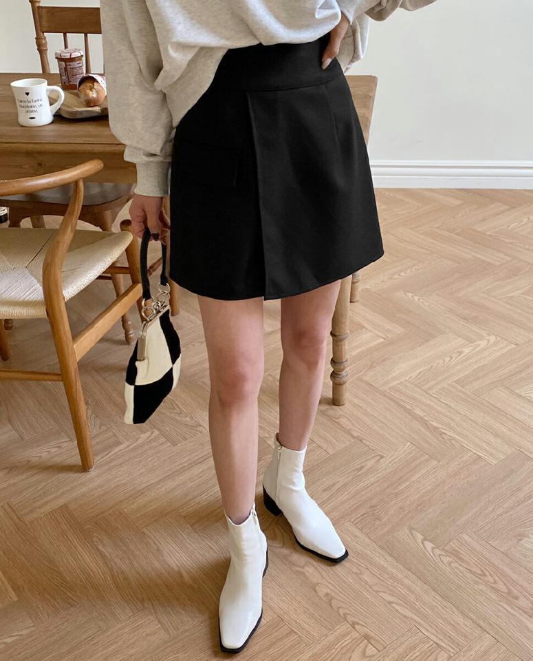 キュロットショートパンツ・全2色・t00143 レディース 【pt】韓国ファッション ボトムス ショート ショートパンツ キュロットパンツ ラップ風 台形 ショート丈 ハイウエスト ワイド 美脚 無地 シンプル 細身 足長 着痩せ 秋 春