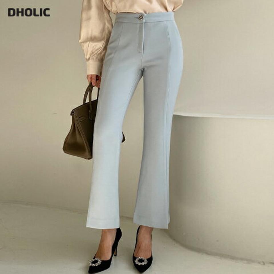 ボタンポイントフレアスリットスラックス・全3色・b00141 レディース 【pt】スラックス パンツ ズボン ロングパンツ スリット フレアパンツ 単色 無地 シンプル ベーシック　大人 オフィスカジュアル パステル 春 秋 冬 韓国ファッション ハイホリHIHOLLI