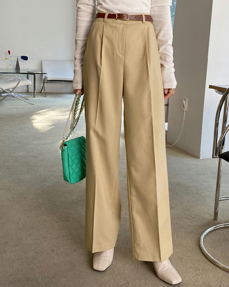 ワンタックワイドスラックス・全3色・t66573 レディース 【pt】韓国ファッション ボトムス ロング ロングパンツ スラックスパンツ スラックス ワンタック ワイド ストレート 無地 シンプル フェミニン 黄色 カジュアル 秋 冬