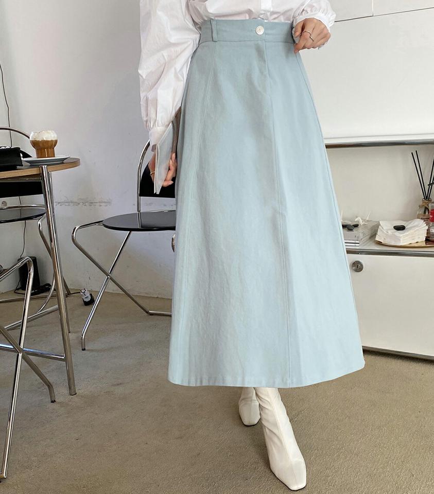 ボタンフレアロングスカート・全2色・b66562 レディース 【sk】韓国ファッション ボトムス スカート ロング ロングスカート ボタン フレア Aライン ロング丈 無地 シンプル 細身 大人 カジュアル 黄色 フェミニン 秋 冬