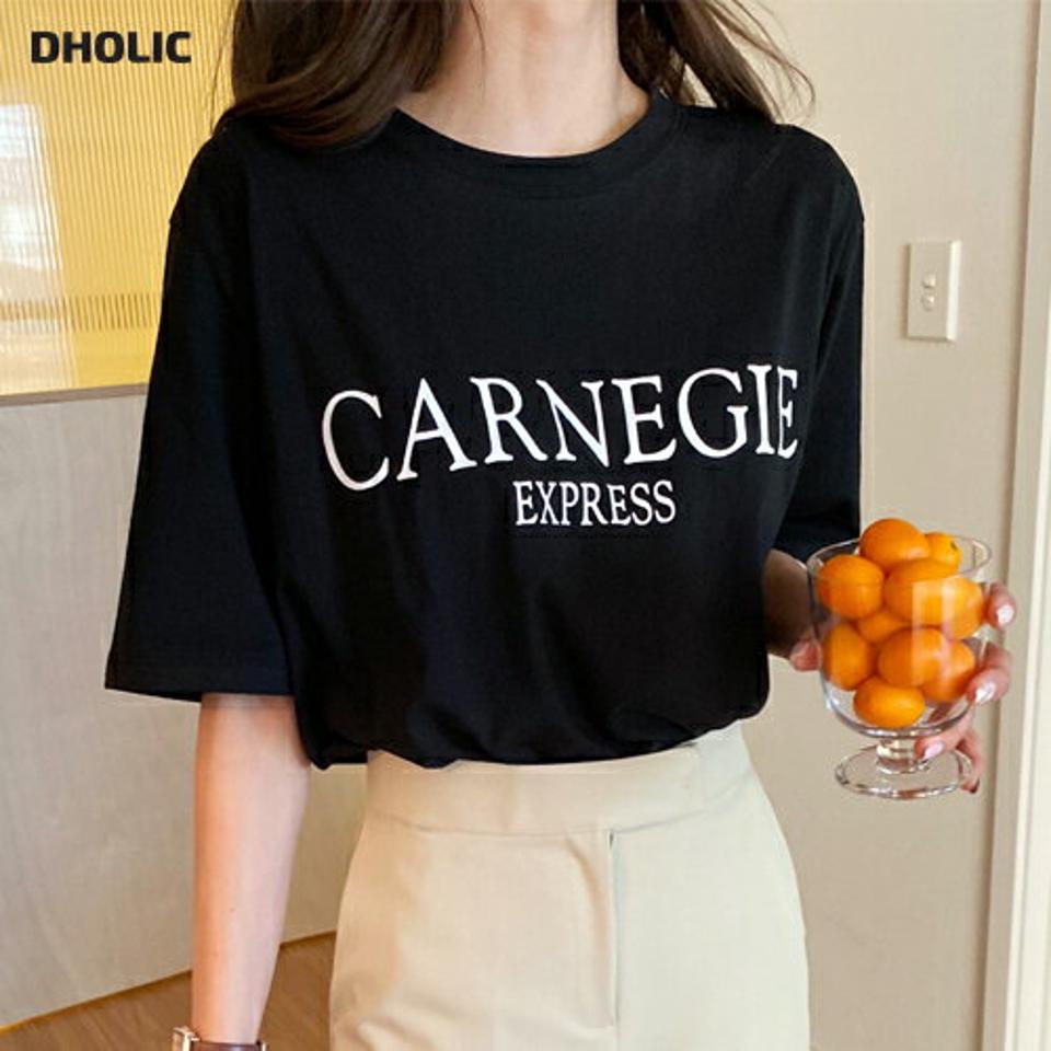 レタリングラウンドTシャツ・全4色・t66550 レディース 【tops】韓国ファッション トップス Tシャツ 大人 半袖 ラウンドネック レタリング ロゴ 英字 シンプル 体型カバー ルーズ フェミニン カジュアル デイリー 春 秋 冬