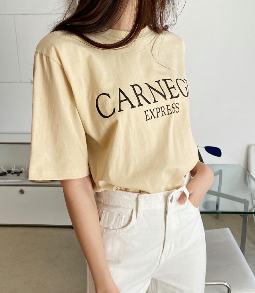 レタリングラウンドTシャツ・全4色・t66550 レディース 【tops】韓国ファッション トップス Tシャツ 大人 半袖 ラウンドネック レタリング ロゴ 英字 シンプル 体型カバー ルーズ フェミニン カジュアル デイリー 春 秋 冬