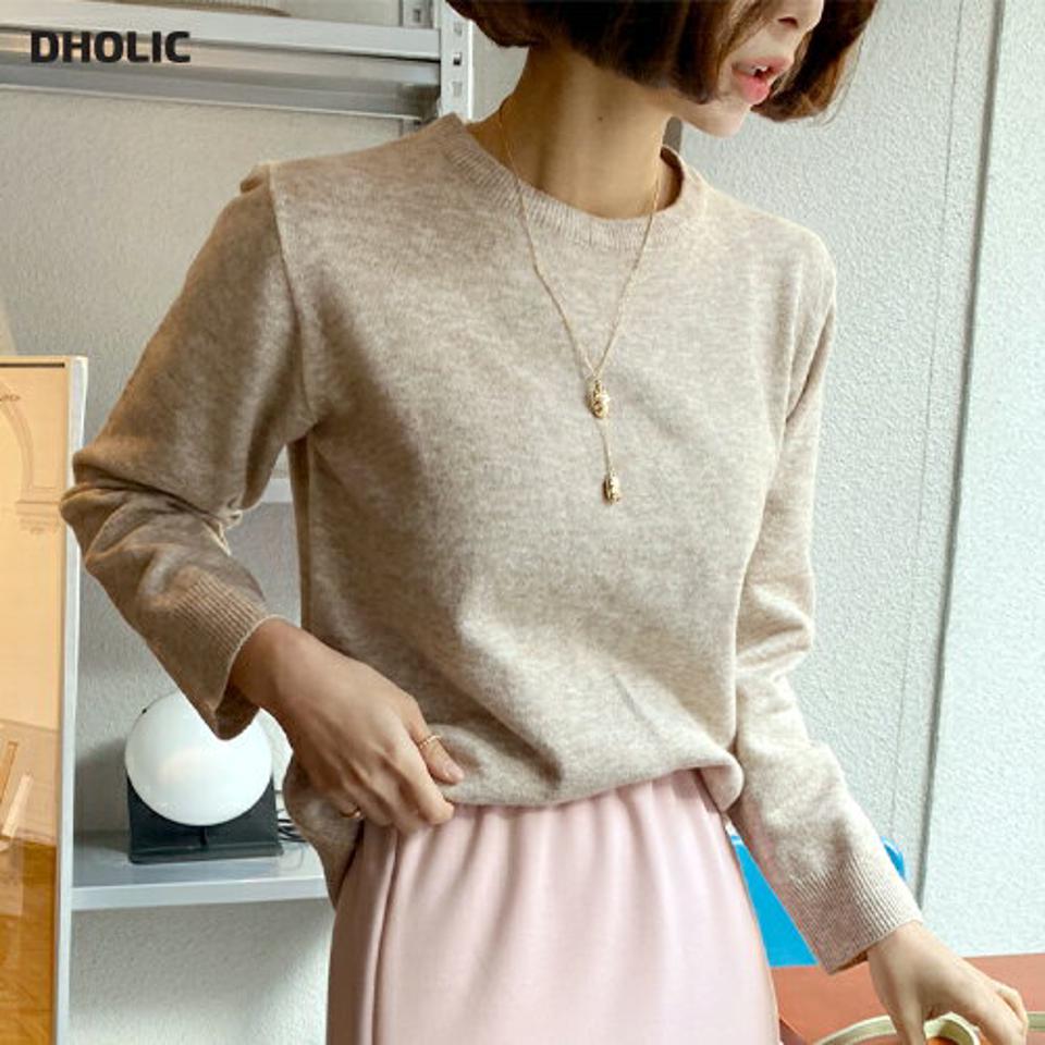 メランジラウンドニット・全5色・t00265 レディース 【tops】韓国ファッション トップス ニット 大人 長袖 ラウンドネック メランジ 異素材 無地 シンプル 体型カバー フェミニン カジュアル デイリー 秋 冬