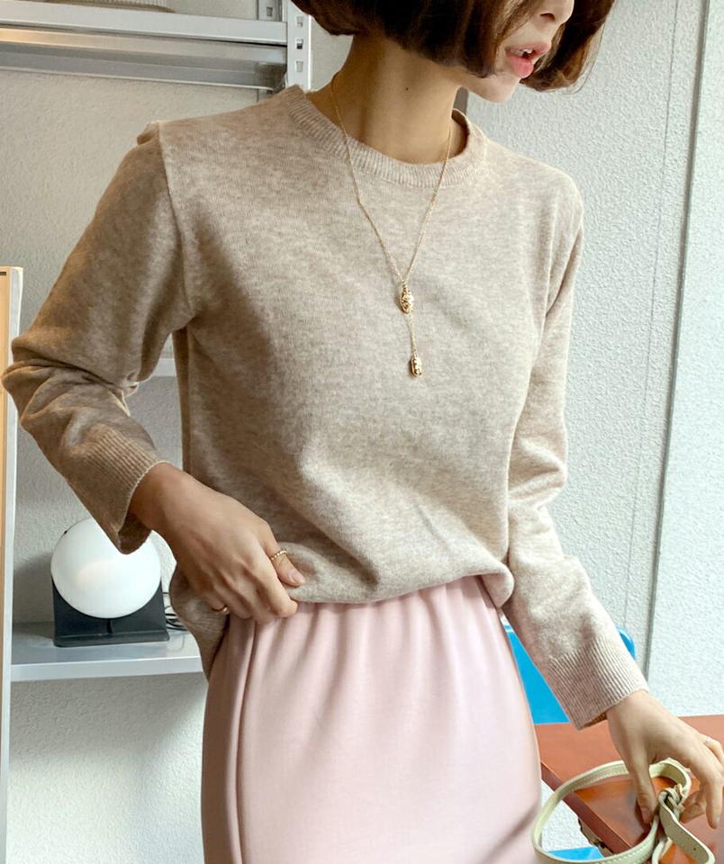 メランジラウンドニット・全5色・t00265 レディース 【tops】韓国ファッション トップス ニット 大人 長袖 ラウンドネック メランジ 異素材 無地 シンプル 体型カバー フェミニン カジュアル デイリー 秋 冬