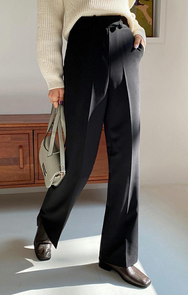 ストレートスラックス・全3色・t65387 レディース 【pt】韓国ファッション ボトムス ロング ロングパンツ スラックスパンツ スラックス ストレート ハイウエスト 無地 シンプル 体型カバー フェミニン カジュアル 秋 冬