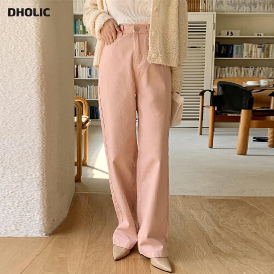 ワイドロングコットンパンツ・全4色・t00190 レディース 【pt】韓国ファッション ボトムス ロング ロングパンツ ワイド コットンパンツ ハイウエスト カラーパンツ ストレート 無地 シンプル フェミニン カジュアル 秋 冬