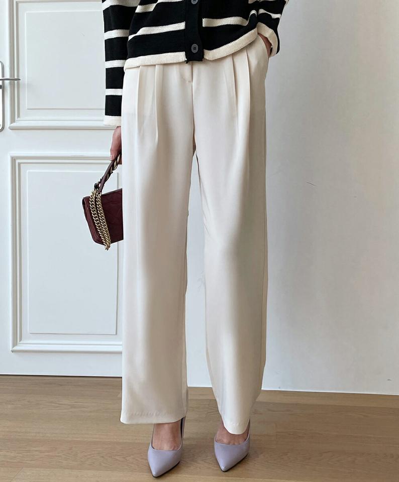 ワイドツータックスラックス・全3色・t71760 レディース 【pt】ボトムス ロング ロングパンツ スラックスパンツ スラックス ワイド ツータック 無地 シンプル フェミニン カジュアル 秋 冬 韓国ファッション ハイホリHIHOLLI