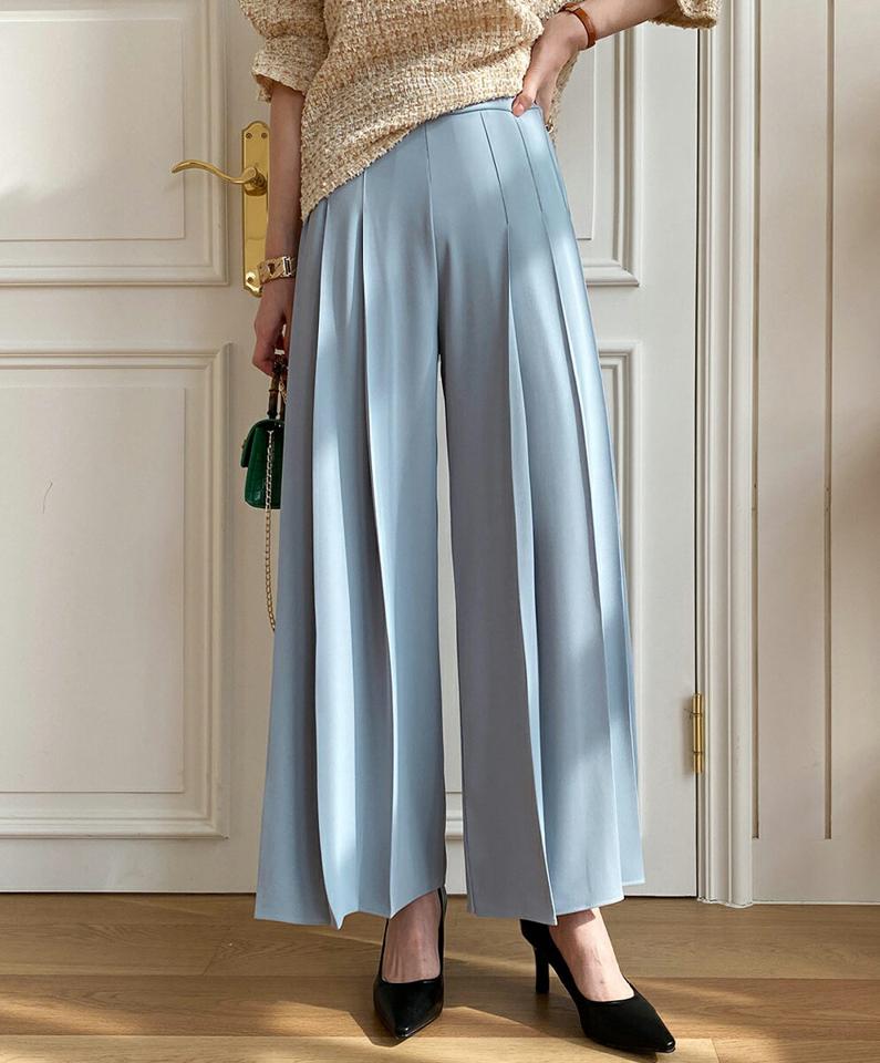 バックゴムタックフレアパンツ・全3色・b71785 レディース 【pt】ボトムス ロング ロングパンツ ツータック フレア ハイウエスト 無地 シンプル フェミニン カジュアル 秋 冬 韓国ファッション ハイホリHIHOLLI