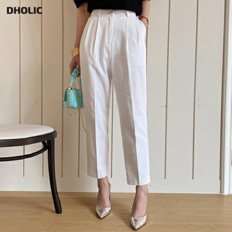 コットンテーパードパンツ・全4色・t71784 レディース 【pt】ボトムス ロング ロングパンツ コットン テーパードパンツ ハイウエスト ツータック 無地 シンプル フェミニン カジュアル 秋 冬 韓国ファッション ハイホリHIHOLLI