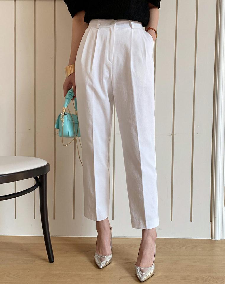 コットンテーパードパンツ・全4色・t71784 レディース 【pt】ボトムス ロング ロングパンツ コットン テーパードパンツ ハイウエスト ツータック 無地 シンプル フェミニン カジュアル 秋 冬 韓国ファッション ハイホリHIHOLLI