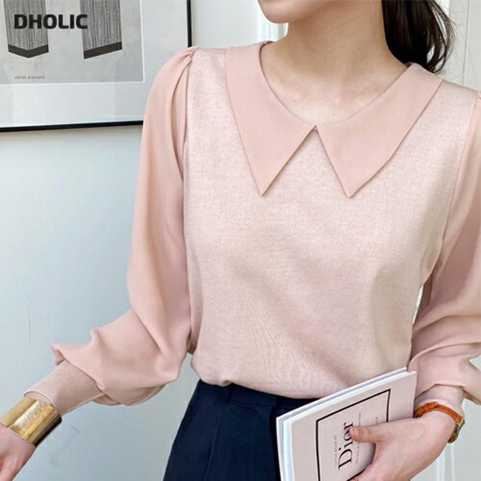 【10%OFF】シフォンコントラストカラーニット・全4色・b71744 レディース 【tops】トップス ニット 大人 長袖 ラウンドネック シフォン コントラスト カラーニット 異素材 シンプル フェミニン カジュアル 春 秋 冬 韓国ファッション ハイホリHIHOLLI knセール