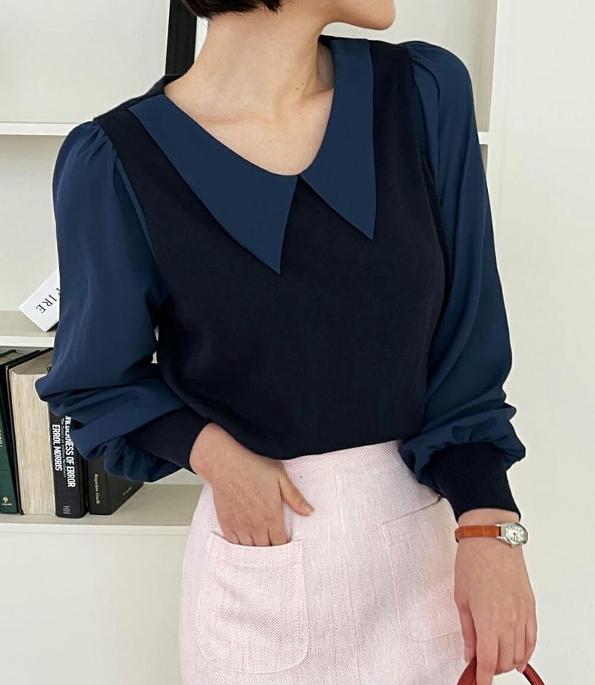 【10%OFF】シフォンコントラストカラーニット・全4色・b71744 レディース 【tops】トップス ニット 大人 長袖 ラウンドネック シフォン コントラスト カラーニット 異素材 シンプル フェミニン カジュアル 春 秋 冬 韓国ファッション ハイホリHIHOLLI knセール
