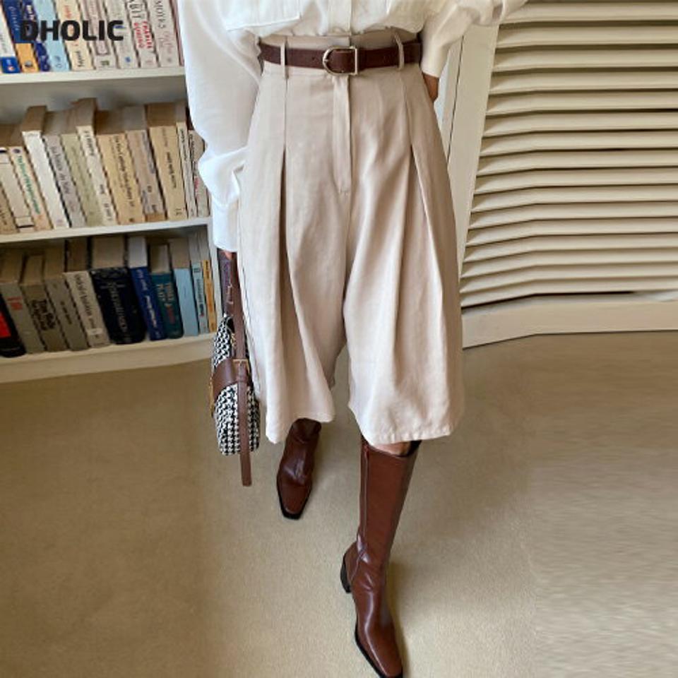 タックハーフパンツ・全4色・t00184 レディース 【pt】韓国ファッション ボトムス ハーフ ハーフパンツ バミューダ タック ワイド ハイウエスト 無地 シンプル 足長 美脚 フェミニン カジュアル 秋 春