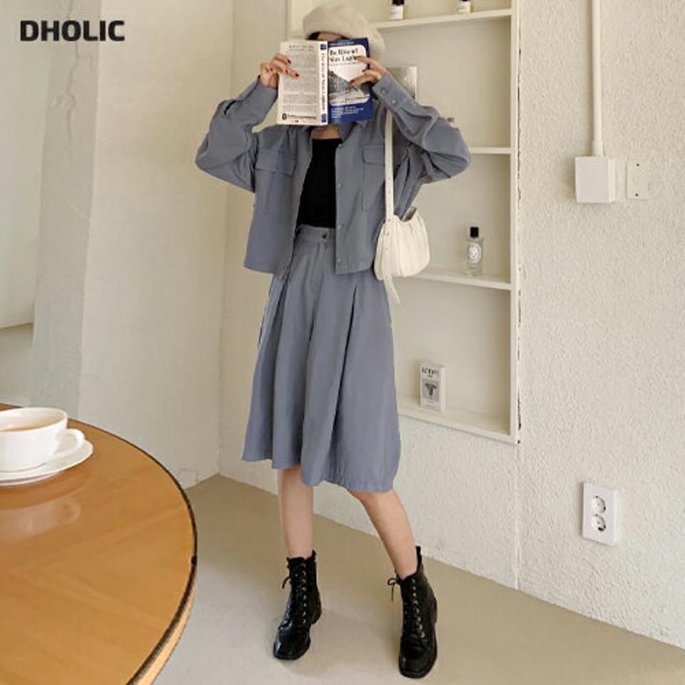 【10%OFF】【送料無料】ポケットクロップドシャツ&タックハーフパンツSET・全4色・t00182 レディース 【pt】韓国ファッション ボトムス ハーフ ハーフパンツ シャツ セットアップ 長袖 カラーネック ハイウエスト 無地 シンプル カジュアル 秋 冬 春セール