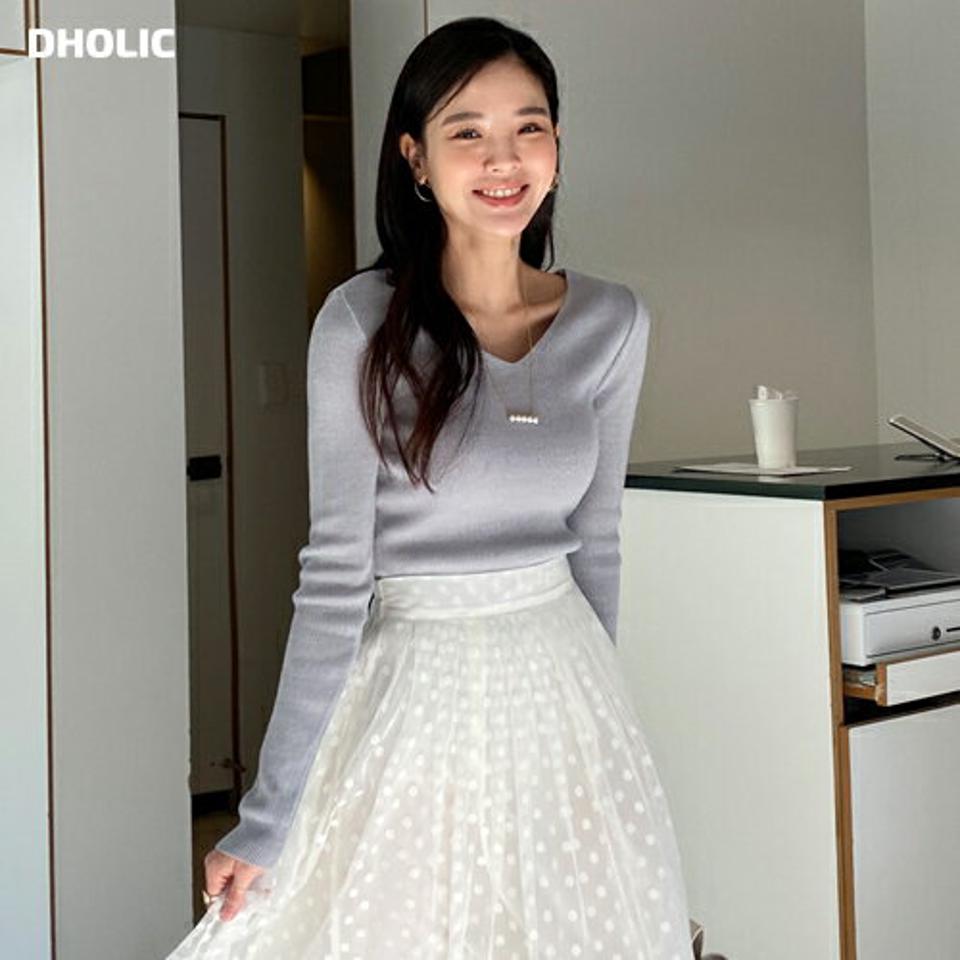 2WAYリブVネックニット・全4色・t71652 レディース 【tops】トップス ニット 長袖 Vネック リブトップス 前後着用自由 単色 無地 シンプル カジュアル 大人 春 秋 冬 韓国ファッション ハイホリHIHOLLI