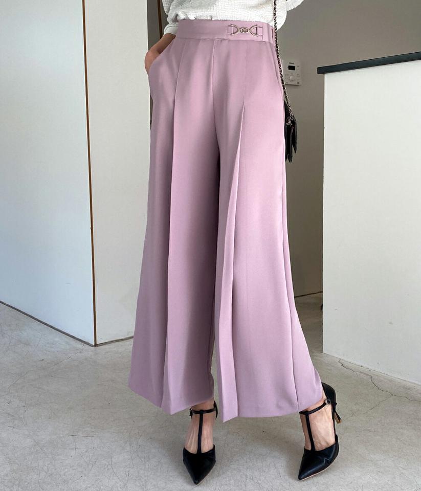 シルバーバックルスラックス・全4色・b71674 レディース 【pt】スラックス パンツ ズボン ロングパンツ 単色 無地 シンプル ベーシック 大人 きれいめ ワイド オフィスカジュアル タック ハイウエスト 春 秋 韓国ファッション ハイホリHIHOLLI