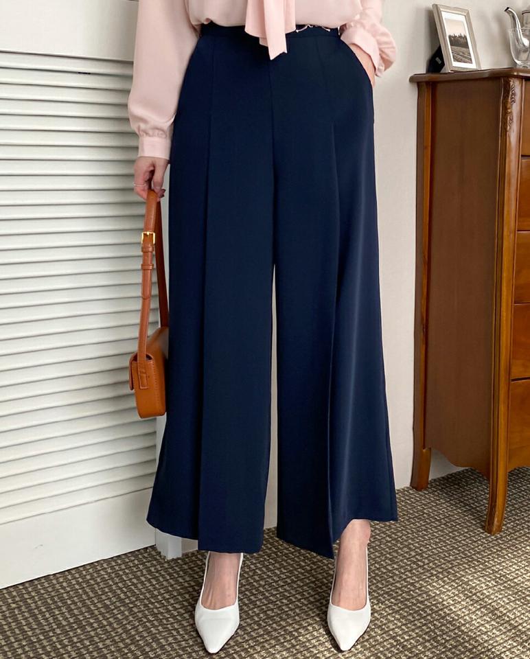 シルバーバックルスラックス・全4色・b71674 レディース 【pt】スラックス パンツ ズボン ロングパンツ 単色 無地 シンプル ベーシック 大人 きれいめ ワイド オフィスカジュアル タック ハイウエスト 春 秋 韓国ファッション ハイホリHIHOLLI