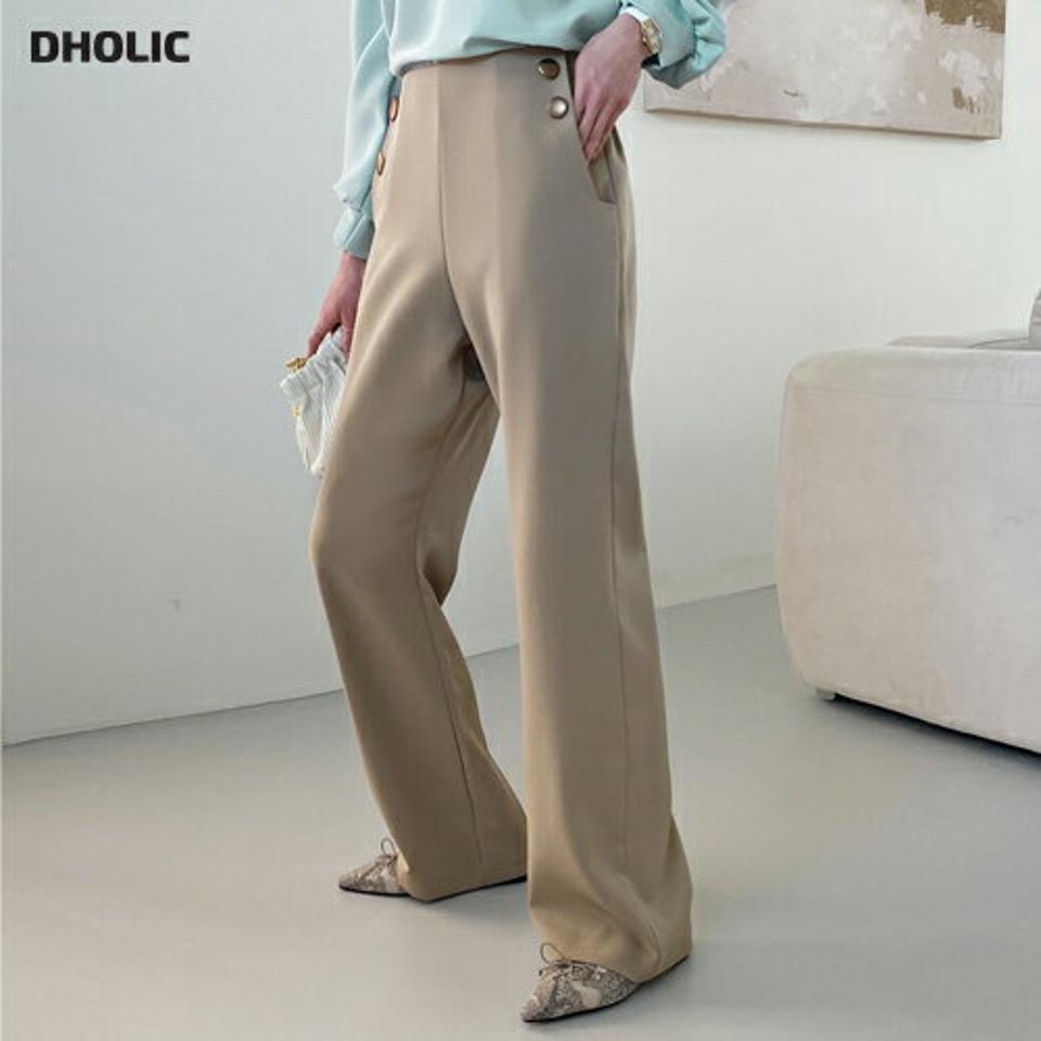 ゴールドボタンストレートスラックス・全2色・t71675 レディース 【pt】スラックス パンツ ズボン ロングパンツ 単色 無地 シンプル ハイウエスト オフィスカジュアル きれいめ 大人 ストレート 春 秋 冬 韓国ファッション ハイホリHIHOLLI