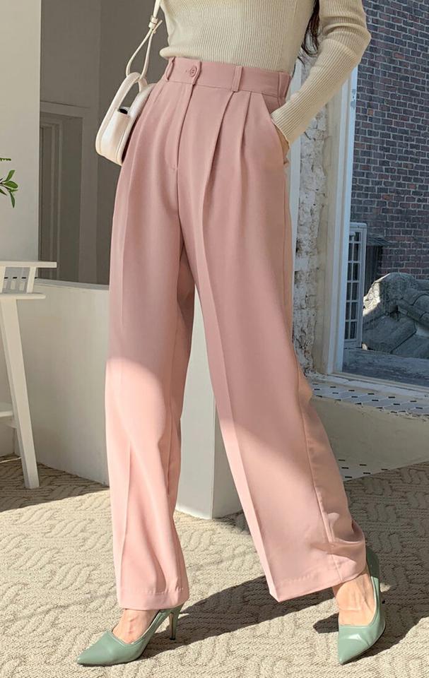 セミワイドスラックス・全3色・t00317 レディース 【pt】韓国ファッション ボトムス ロング ロングパンツ スラックスパンツ スラックス セミワイドツータック ストレート 無地 シンプル 体型カバー フェミニン カジュアル 秋 冬