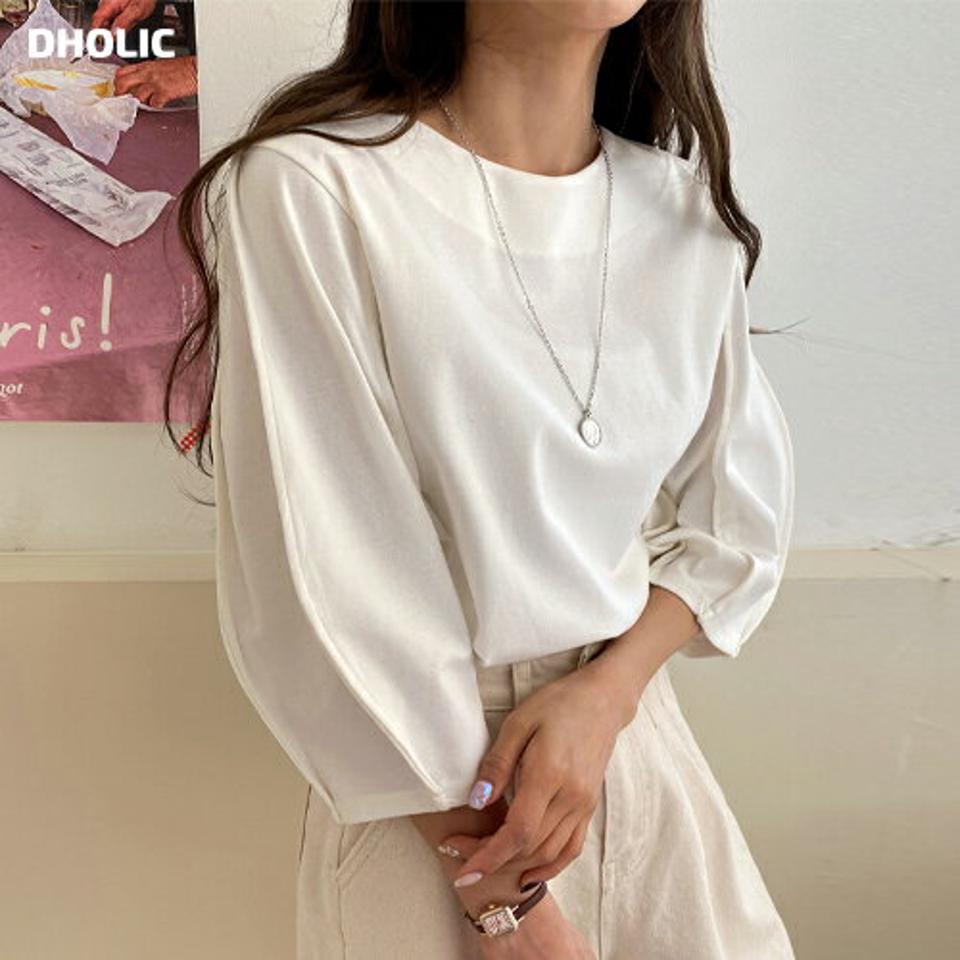 【スーパーセール特価】≪人気商品再入荷≫ボリュームスリーブTシャツ・全5色・t00271 レディース 【tops】韓国ファッション トップス Tシャツ 大人 長袖 7分袖 Vネック タック パフスリーブ スリーブ 無地 シンプル フェミニン カジュアル 春 秋 冬
