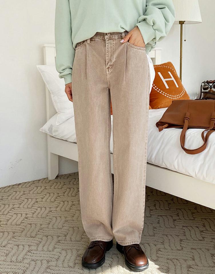 ワイドカラーパンツ・全3色・t00315 レディース 【pt】韓国ファッション ボトムス ロング ロングパンツ ワイド カラーパンツ ウォッシュ加工 ワンタック ワイド コットン シンプル フェミニン カジュアル 秋 冬