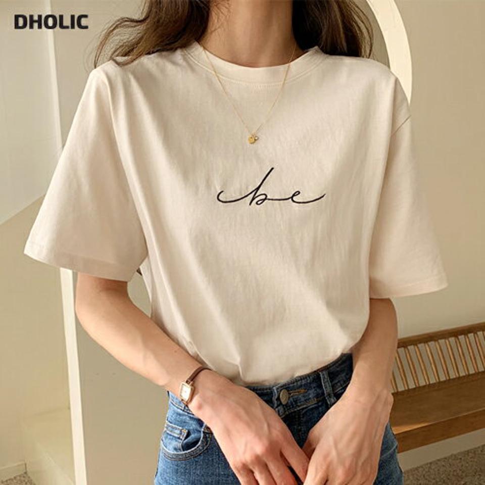 【今だけ送料無料】be刺繍ラウンド半袖Tシャツ・全3色・t00270 レディース 【tops】韓国ファッション トップス Tシャツ 大人 半袖 ラウンドネック 刺繍 レタリング ロゴ シンプル ルーズ フェミニン カジュアル デイリー 春 秋 冬