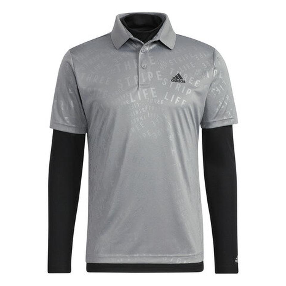 アディダス(adidas) ゴルフウェア プライムグリーン エンボスパターン UPF50+レイヤードシャツ BO104-GU6126 GY グレー インナー付き (メンズ)